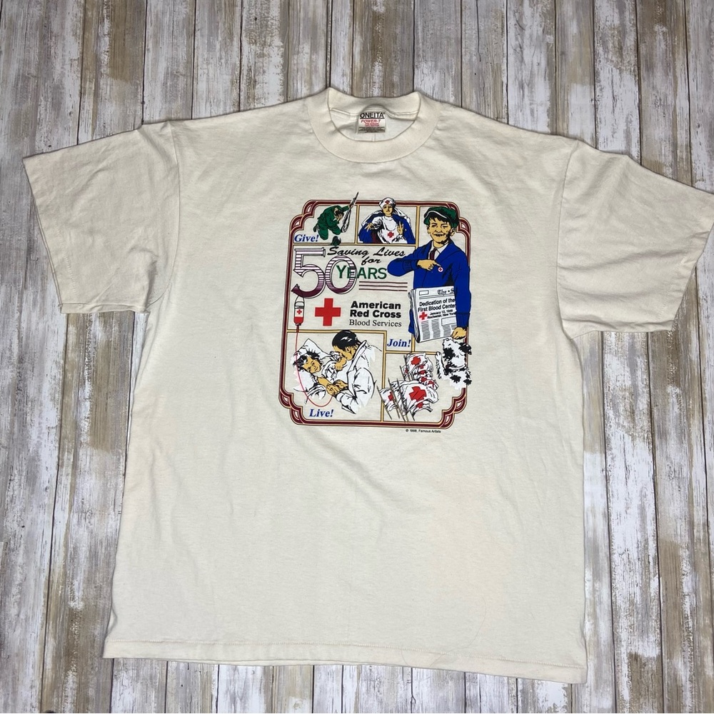 Vintage T Shirt American Red Cross Single Stitch Mens XL 50th Anniversary 1998